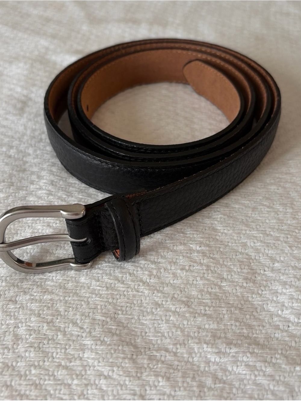L.L.BEAN-Full Grain Black Leather Jean Chino Belt Silver Buckle Made USA Sz 2X